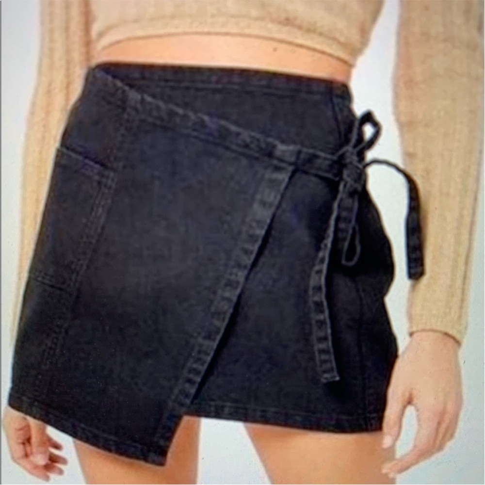 EARTHBOUND Charcoal Denim Wrap Mini Skirt